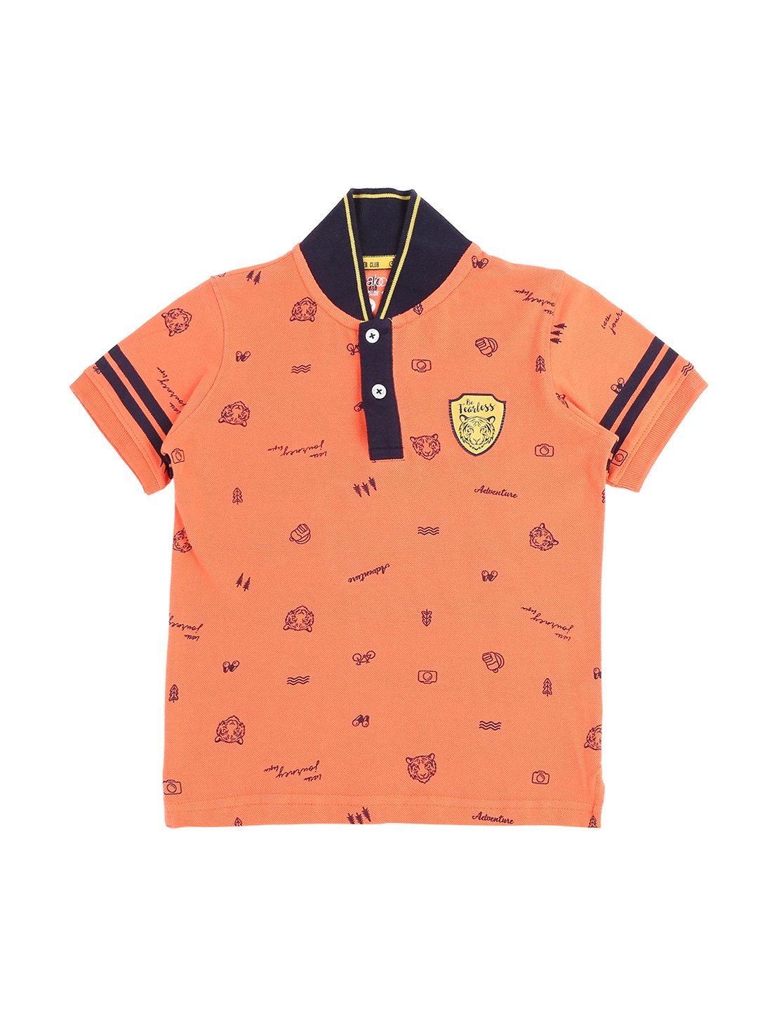 

Pantaloons Junior Boys Orange Printed Mandarin Collar T-shirt