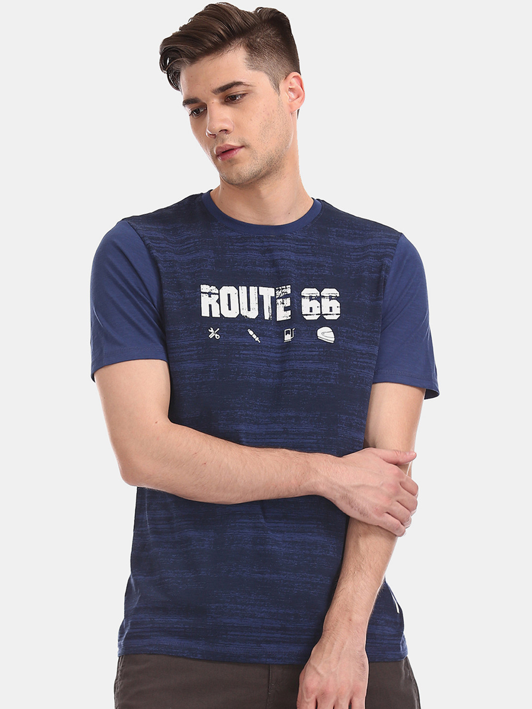 

Cherokee Men Blue Printed Slim-Fit Round Neck Pure Cotton T-shirt