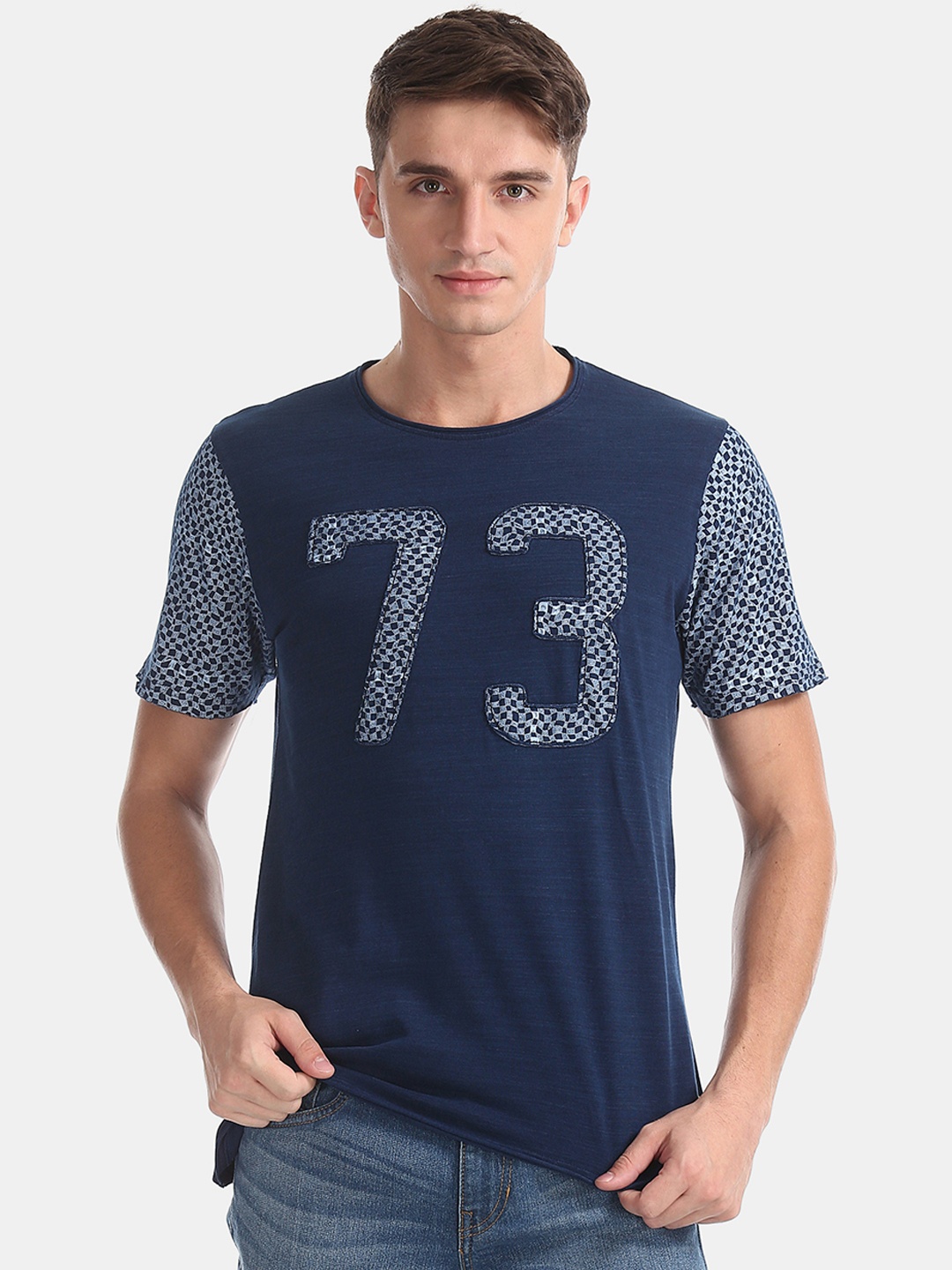 

Cherokee Men Blue Printed Slim-Fit Round Neck Pure Cotton T-shirt