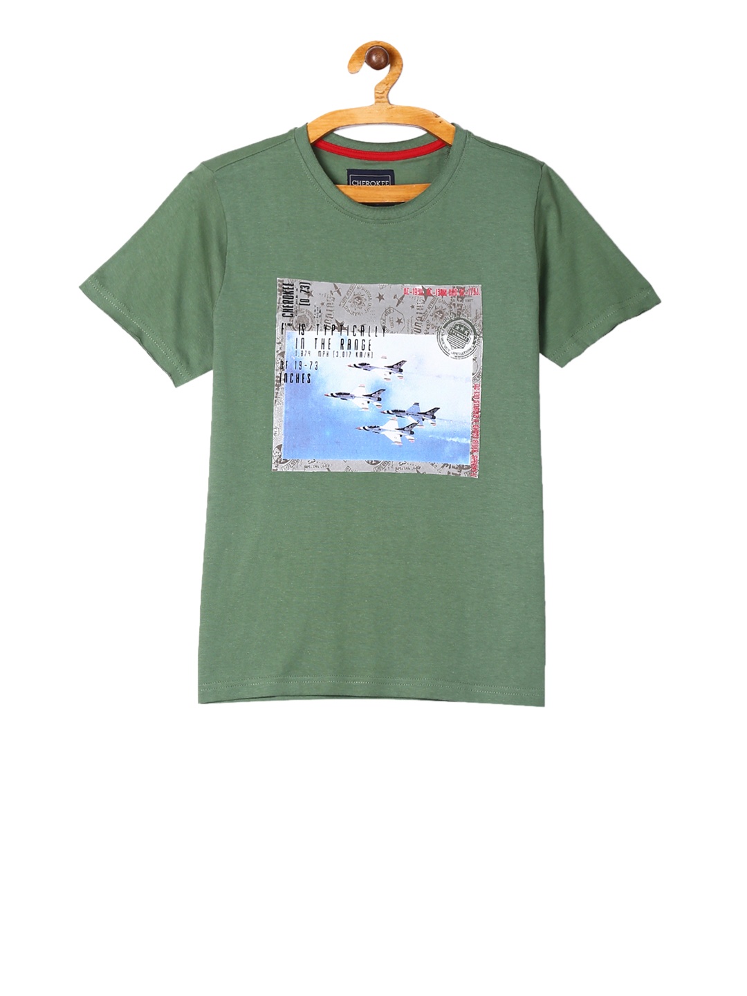 

Cherokee Boys Green Printed Round Neck Pure Cotton T-shirt