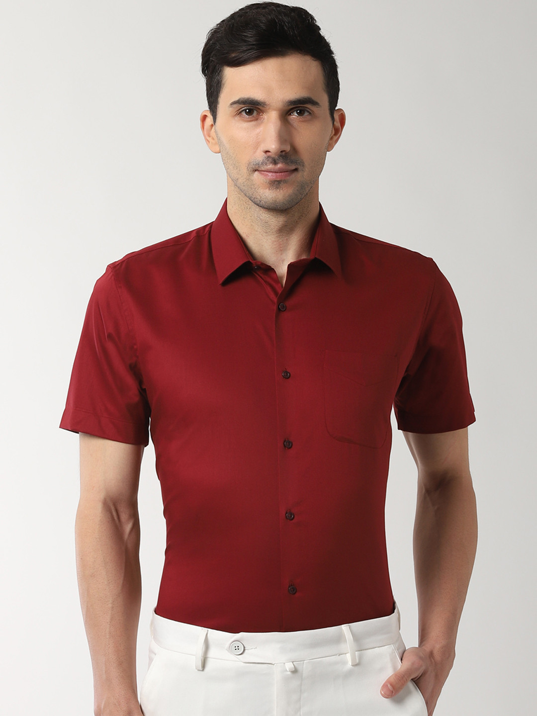 

Peter England Men Red Slim Fit Solid Formal Shirt