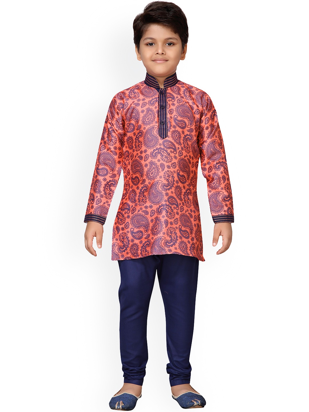 

Kidling Boys Orange & Blue Printed Kurta with Churidar