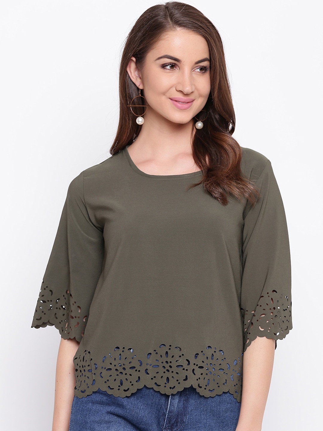 

Mayra Women Olive Green Solid Top