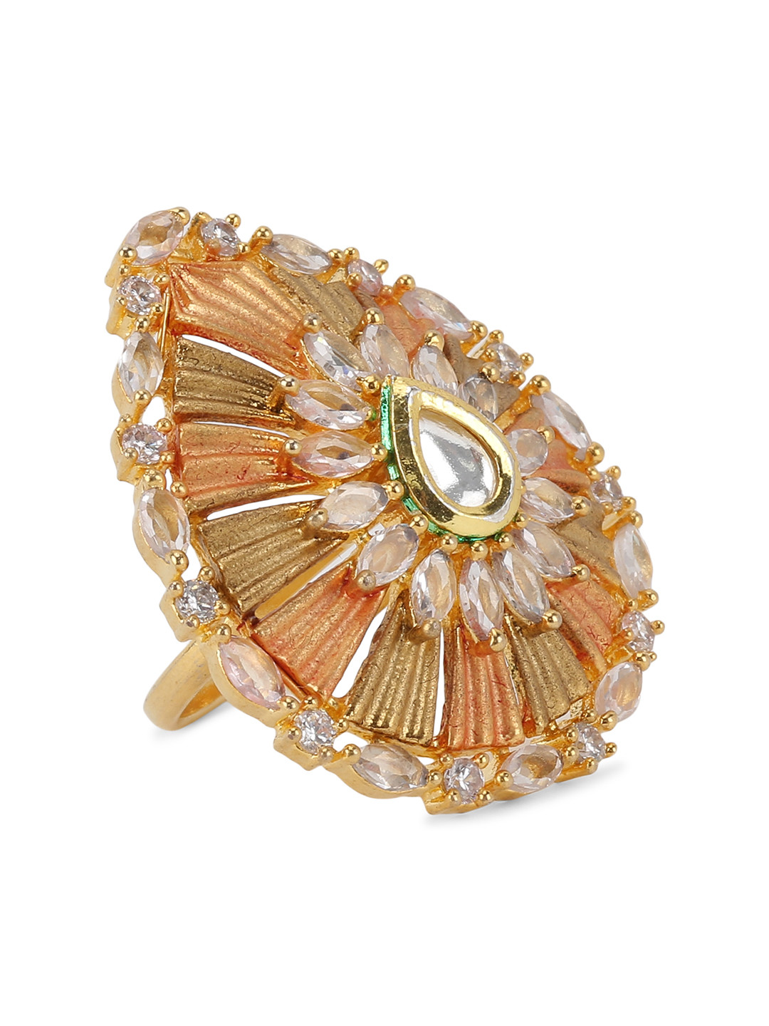 

ANIKAS CREATION Women Gold-Plated Kundan Embellished Adjustable Meenakari Finger Ring