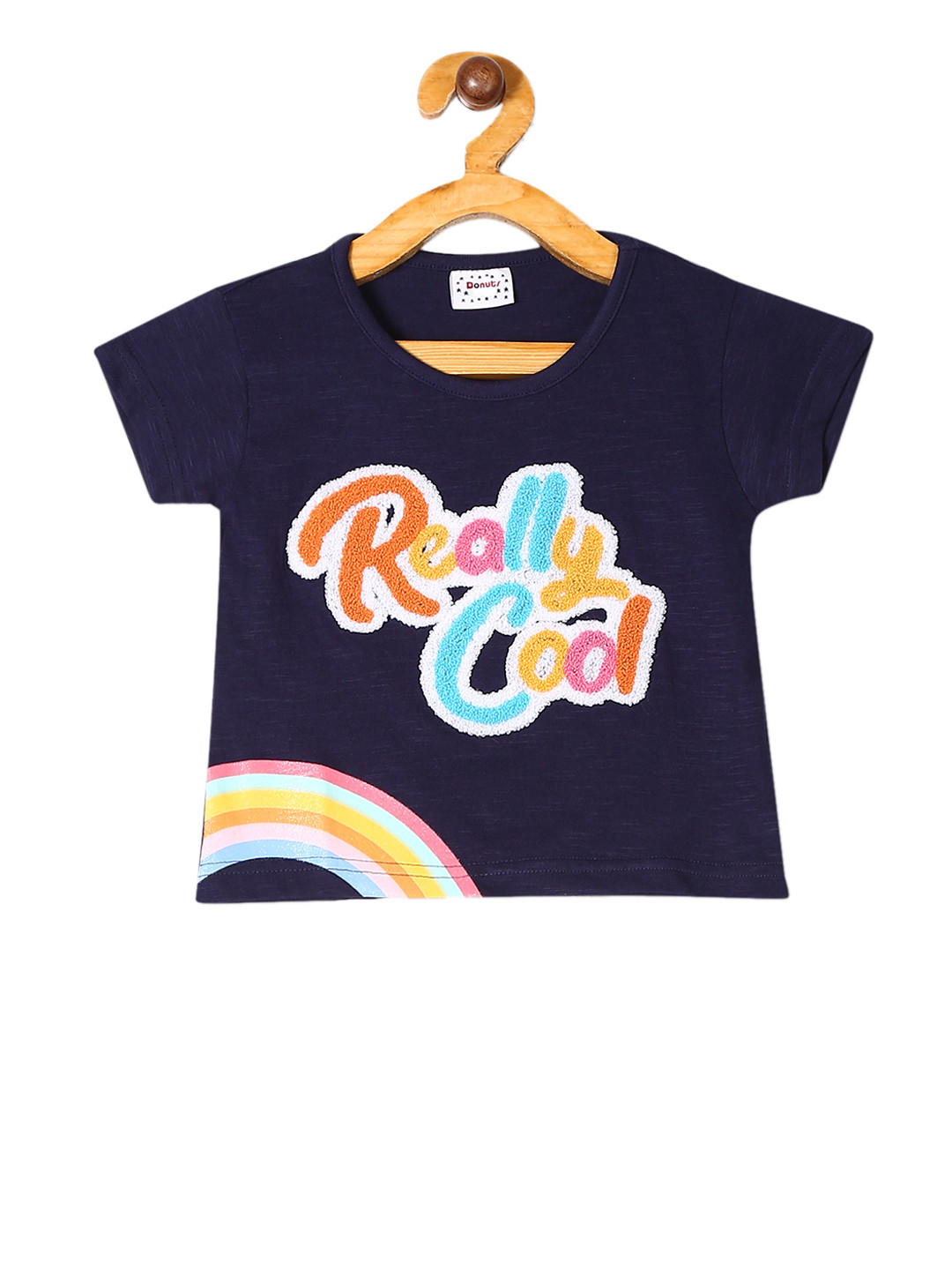 

Donuts Girls Navy Blue Printed Round Neck Pure Cotton T-shirt