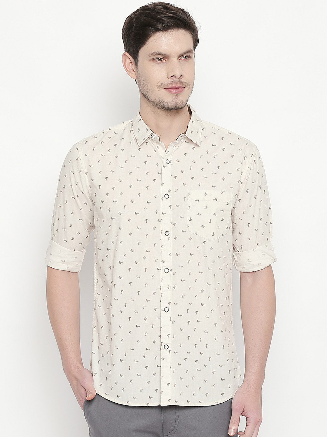 

BYFORD by Pantaloons Men Beige Slim Fit Printed Casual Shirt