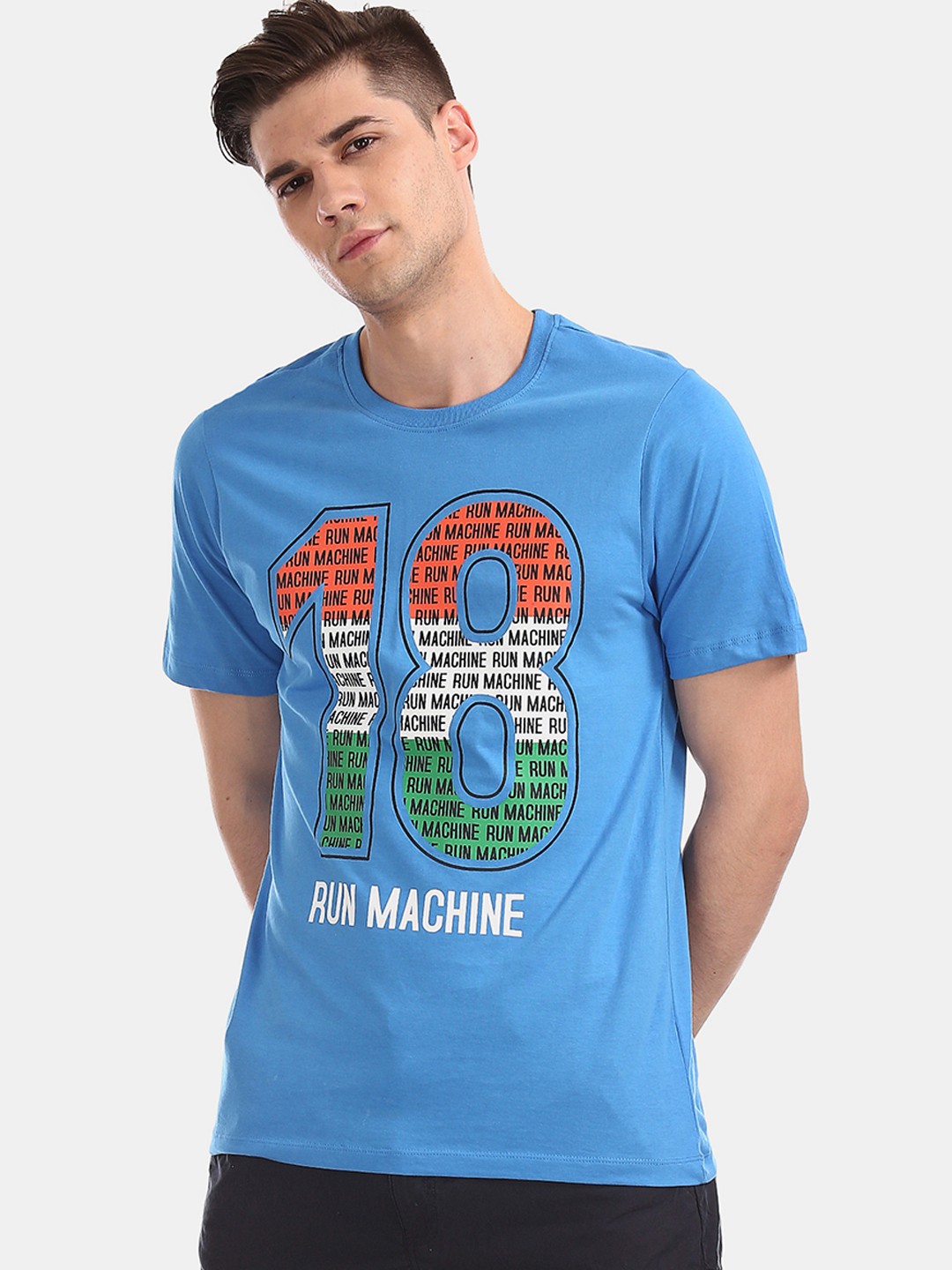 

Colt Men Blue Printed Round Neck Pure Cotton T-shirt