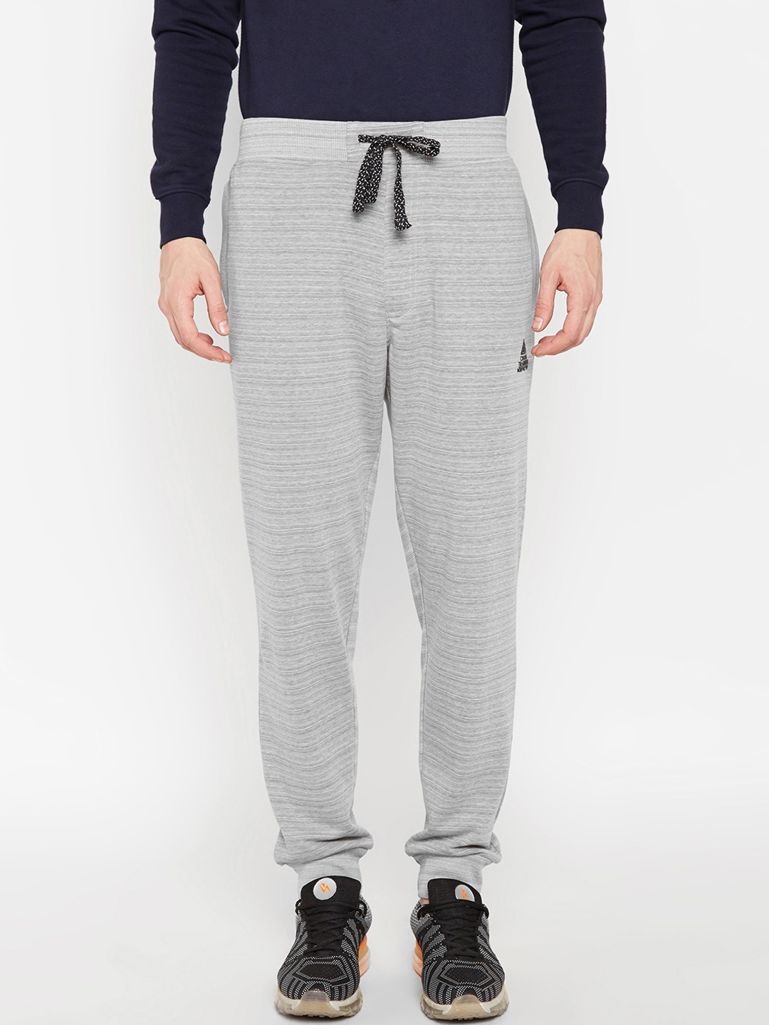 

BODYACTIVE Men Grey Melange Self Design Straight Fit Joggers