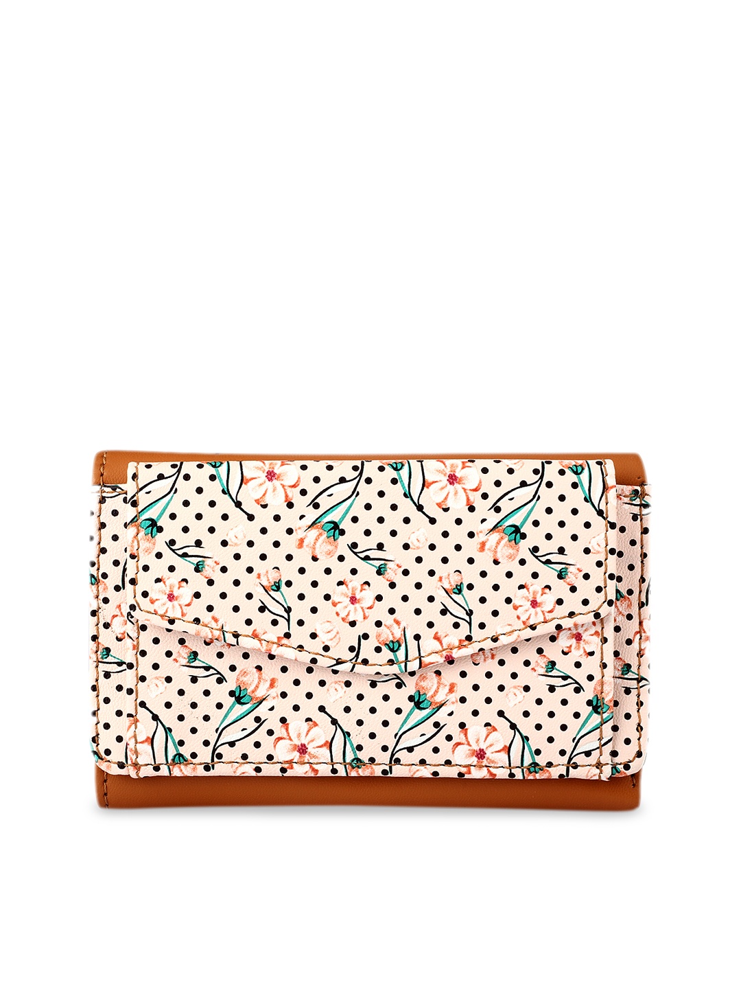 

3 Mad Chicks Women Tan Brown Printed Three Fold Wallet