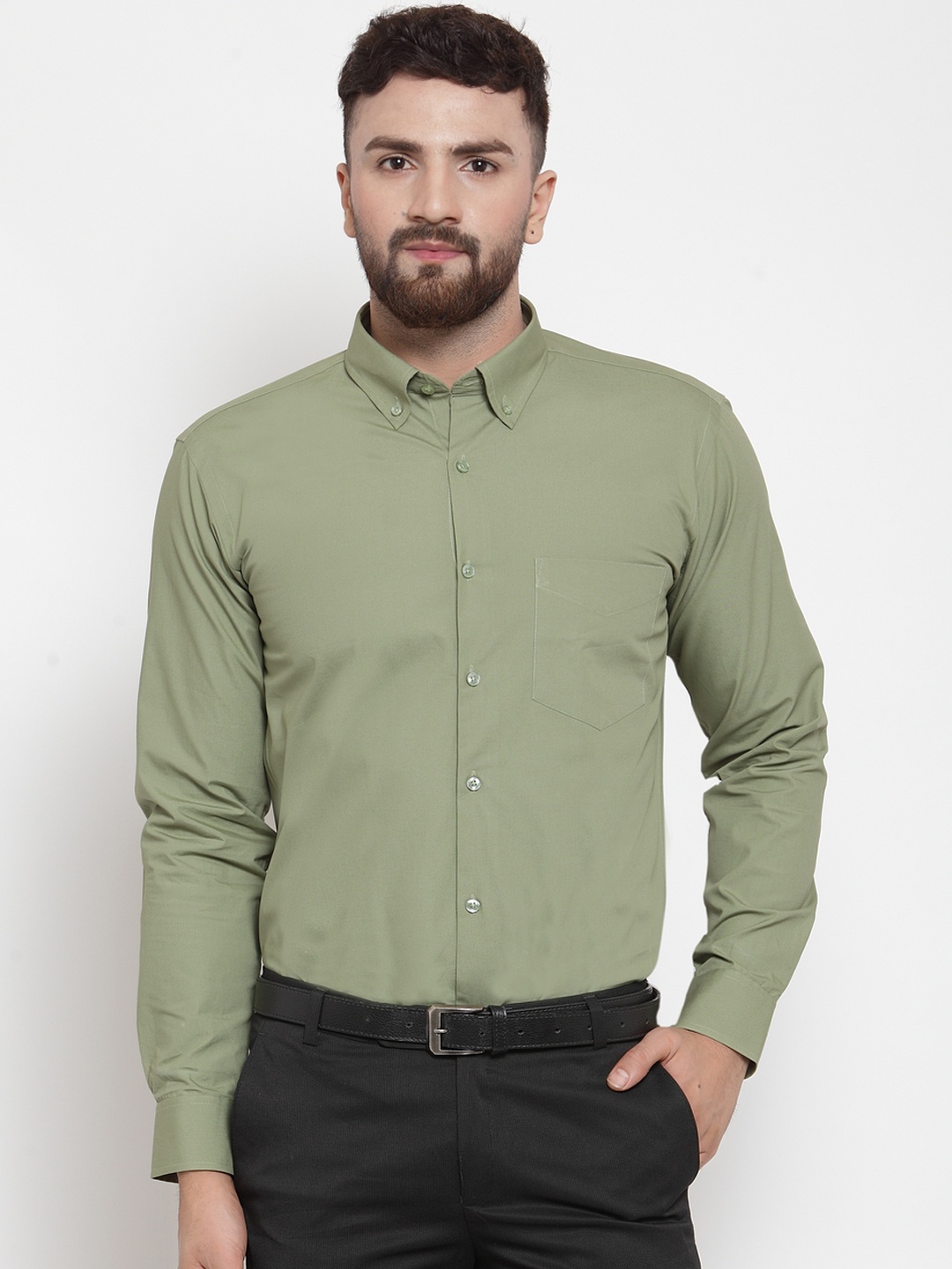 

Hancock Men Green Slim Fit Solid Formal Shirt