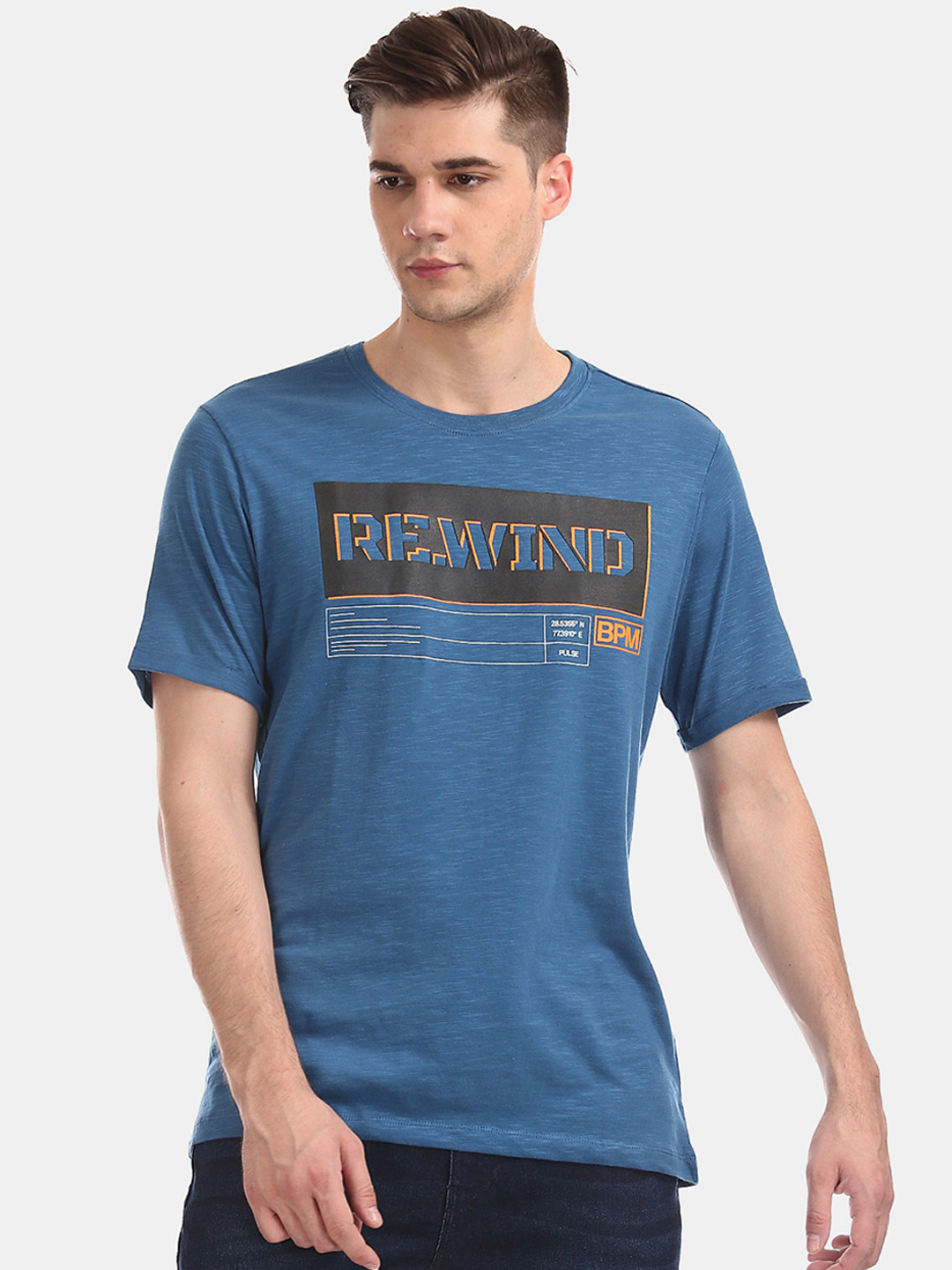 

Colt Men Blue Printed Round Neck T-shirt