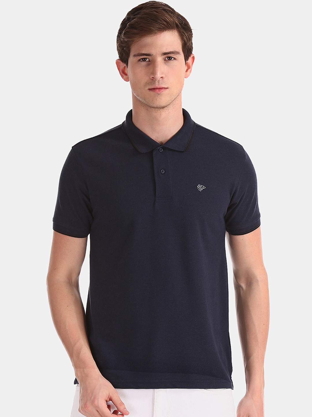

Ruggers Men Blue Solid Polo Collar T-shirt