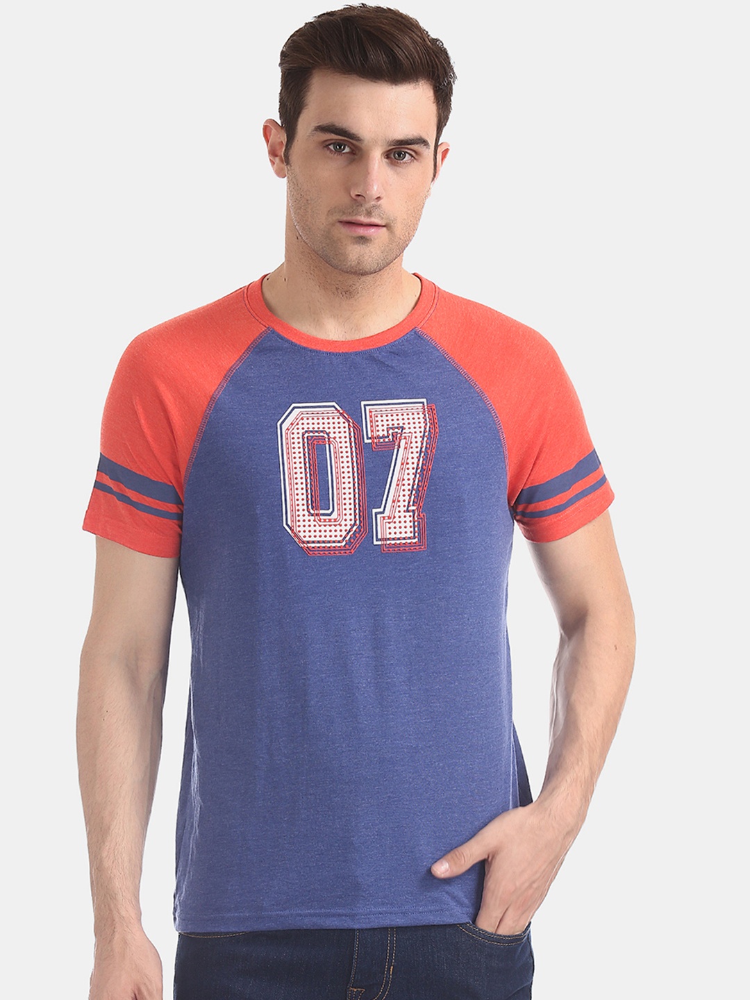 

Colt Men Blue Printed Round Neck Pure Cotton T-shirt