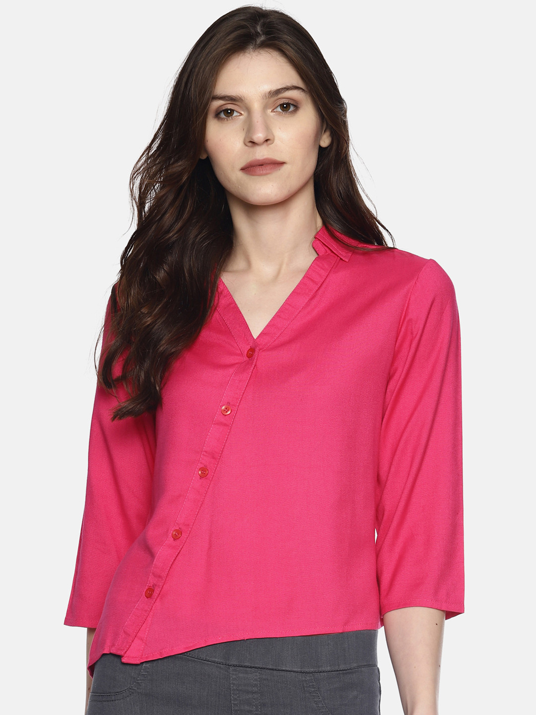 

AARA Women Pink Solid Shirt Style Top