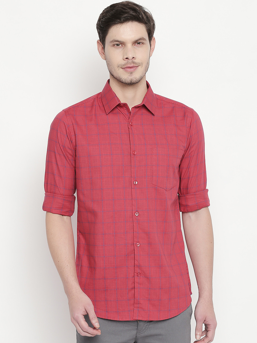 

RICHARD PARKER by Pantaloons Men Red Slim Fit Checked Casual Shirt