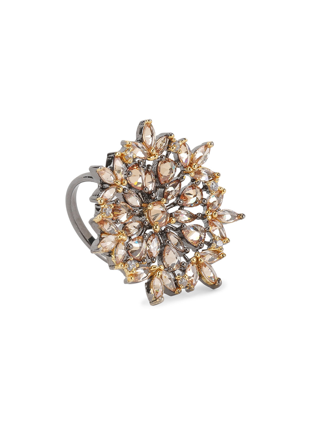 

ANIKAS CREATION Women Silver-Toned CZ-Studded Adjustable Finger Ring