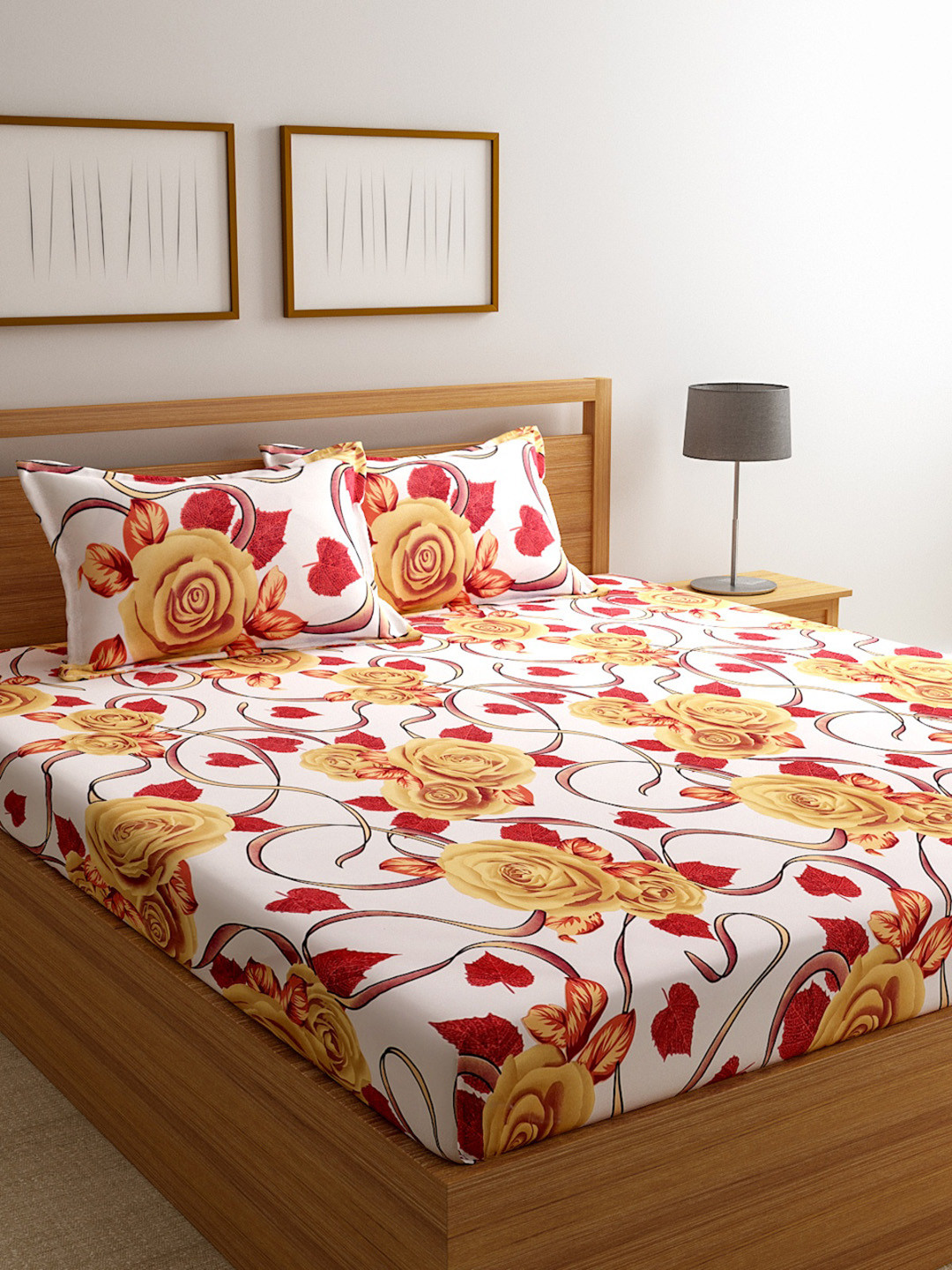 

ROMEE White Floral 144 TC Cotton 1 Queen Bedsheet with 2 Pillow Covers