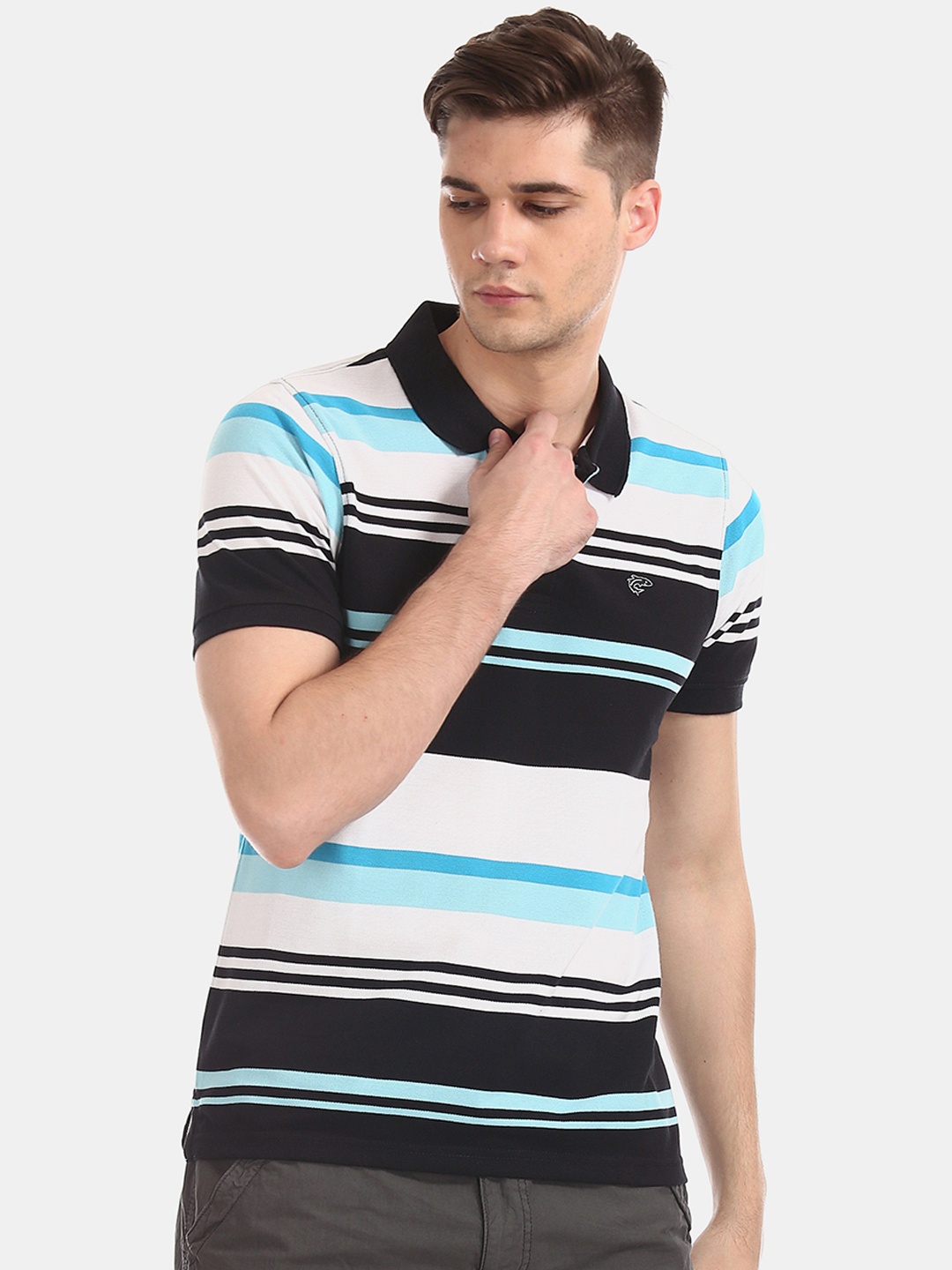 

Ruggers Men Multicoloured Striped Polo Collar T-shirt, Multi