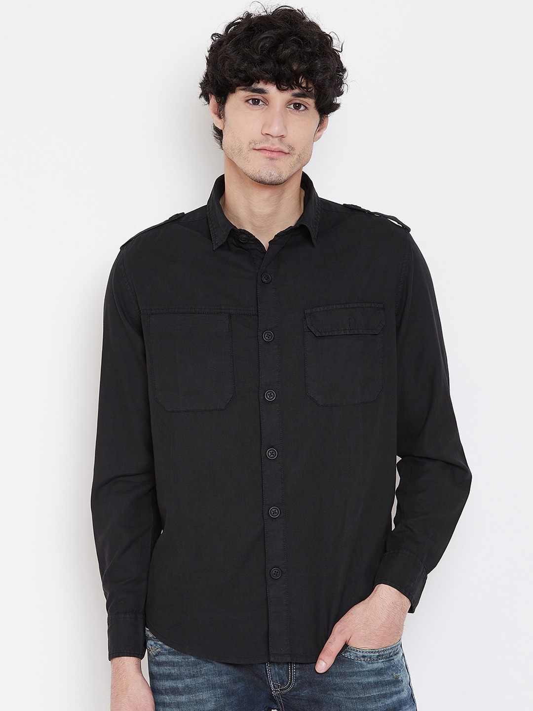 

PUNK Men Black Regular Fit Solid Casual Shirt