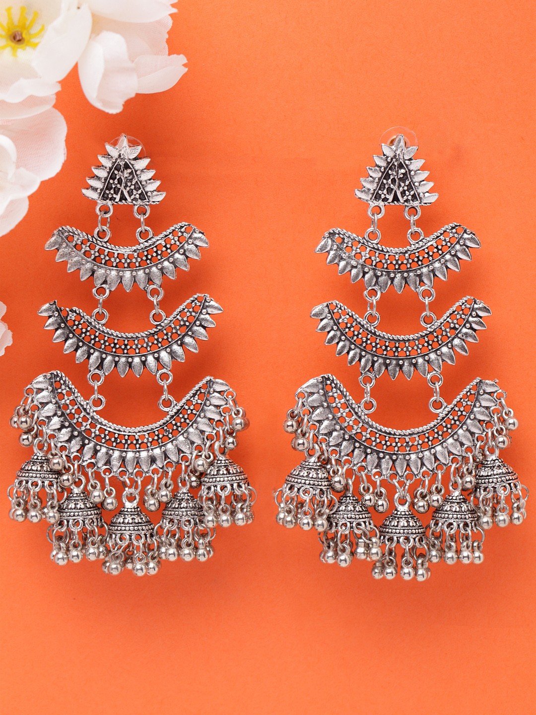 

Moedbuille Oxidised Silver-Plated Handcrafted Crescent Shaped Drop Earrings