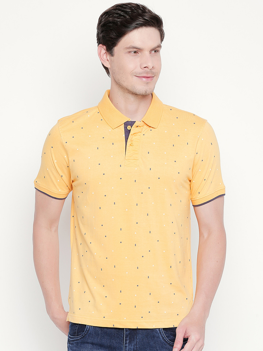 

Urban Ranger by pantaloons Men Yellow Printed Polo Collar T-shirt