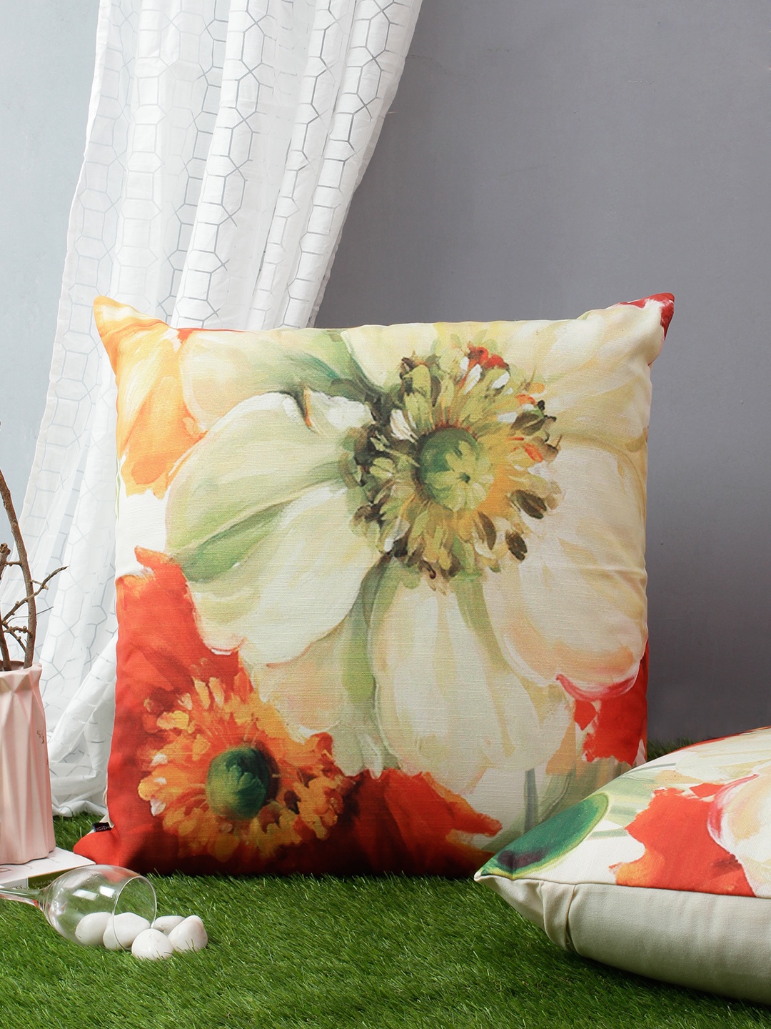 

Soumya Multicoloured Set of 2 24" x 24" Floral Square Cushion Covers, Multi