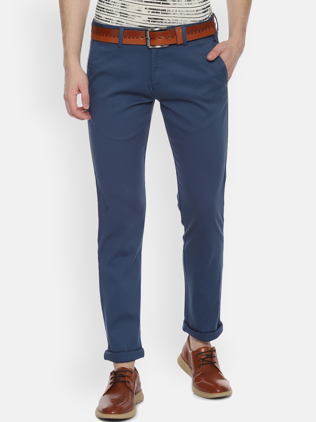 

Allen Solly Men Blue Slim Fit Self Design Regular Trousers