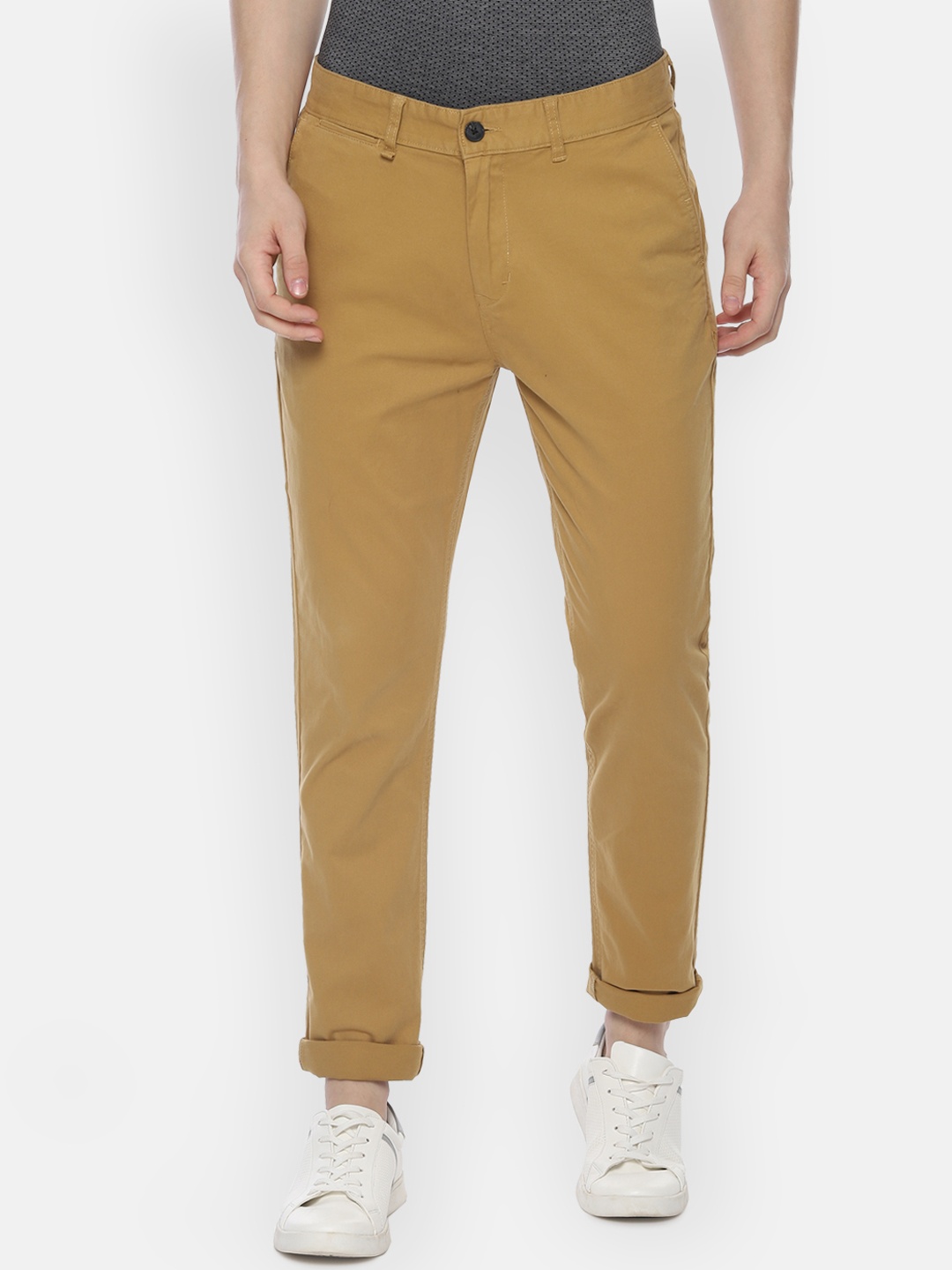 

People Men Khaki Regular Fit Solid Regular Trousers