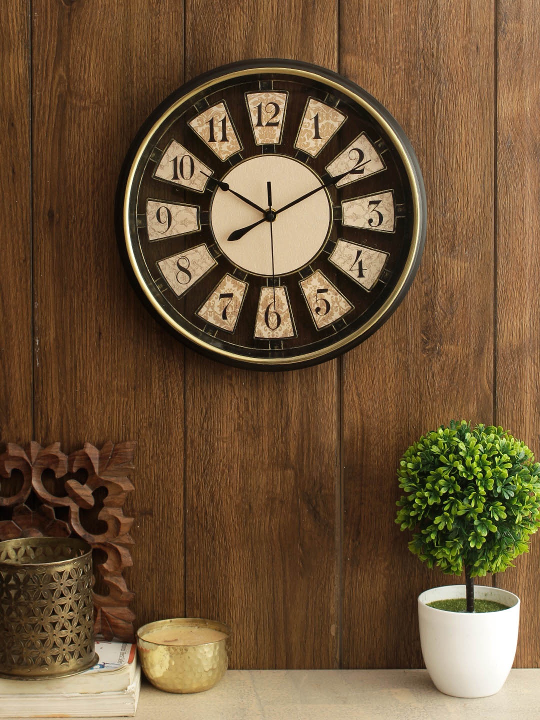 

House Of Accessories Beige Round Printed Analogue Wall Clock