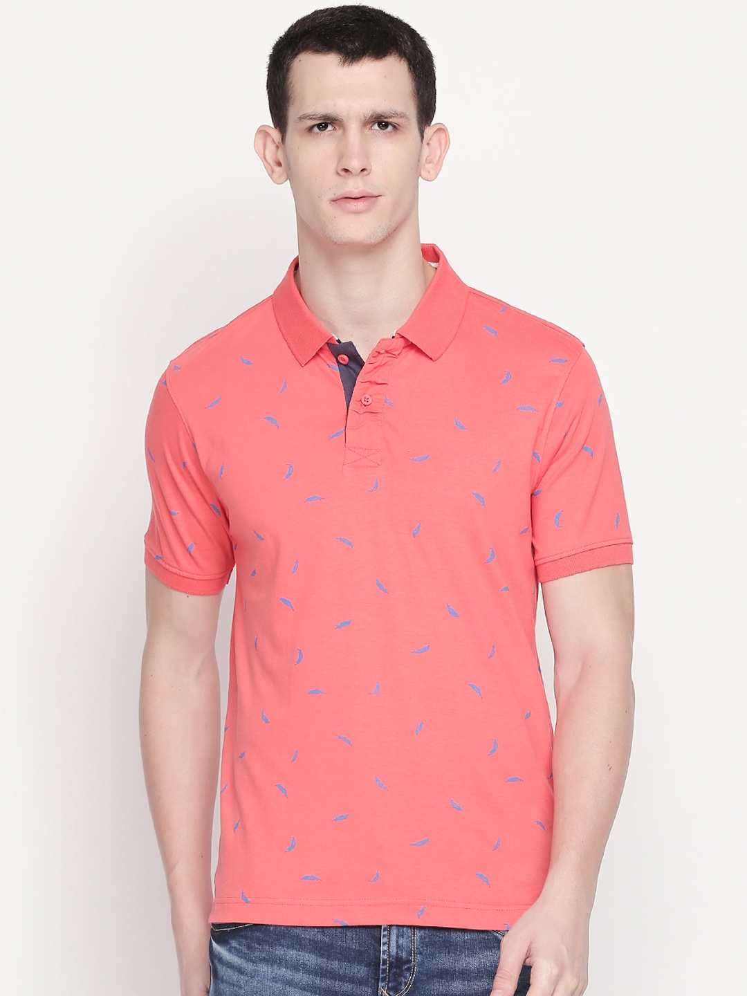 

Urban Ranger by pantaloons Men Red Printed Polo Collar Pure Cotton T-shirt