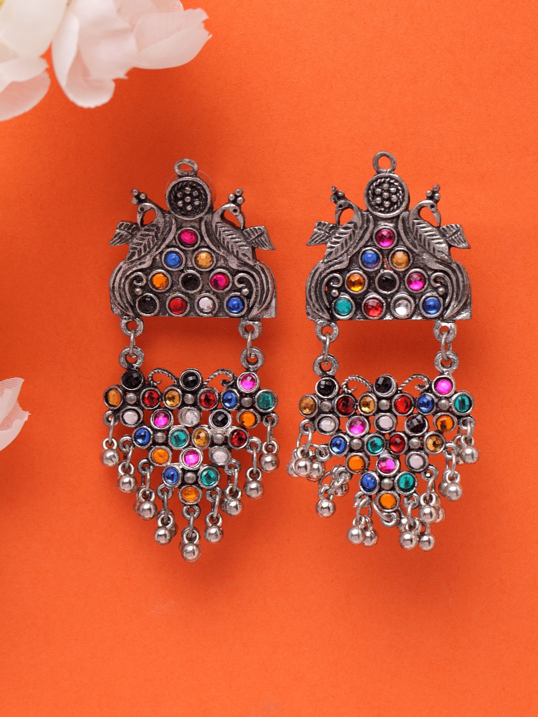 

Moedbuille Silver-Plated & Blue Peacock Shaped Handcrafted Drop Earrings
