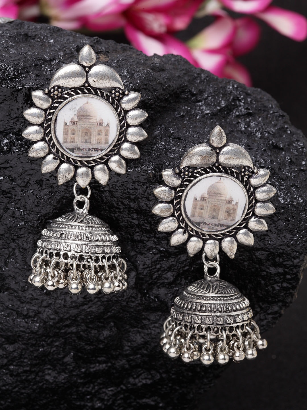 

Moedbuille Silver-Plated Handcrafted Dome Shaped Jhumkas