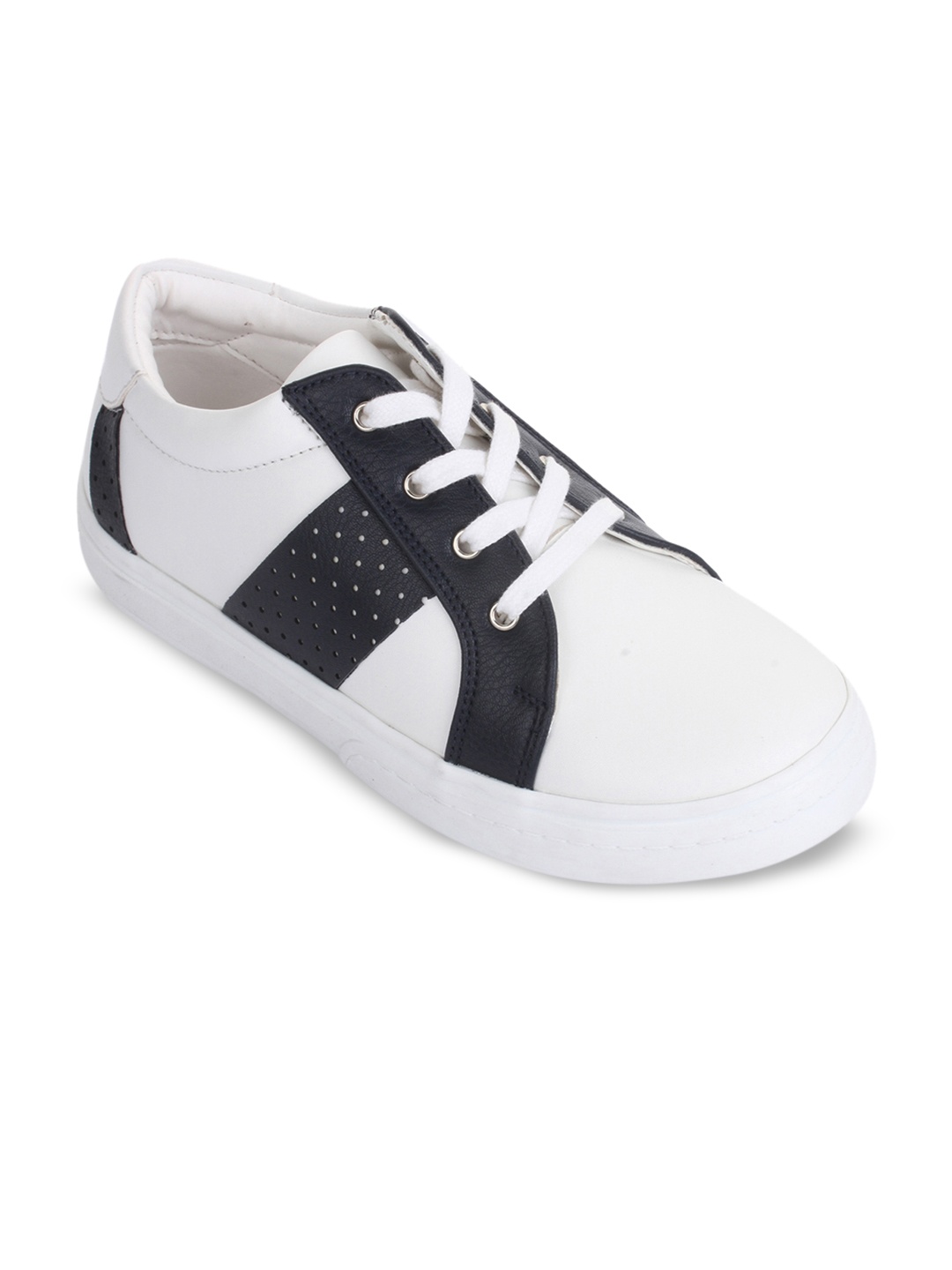 

Bruno Manetti Unisex White & Navy Blue Sneakers