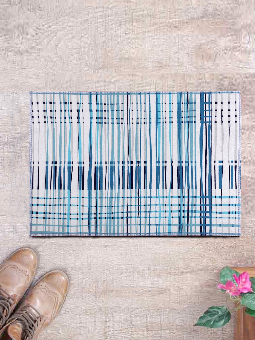 

ROMEE White & Blue Printed Anti-Skid Doormat
