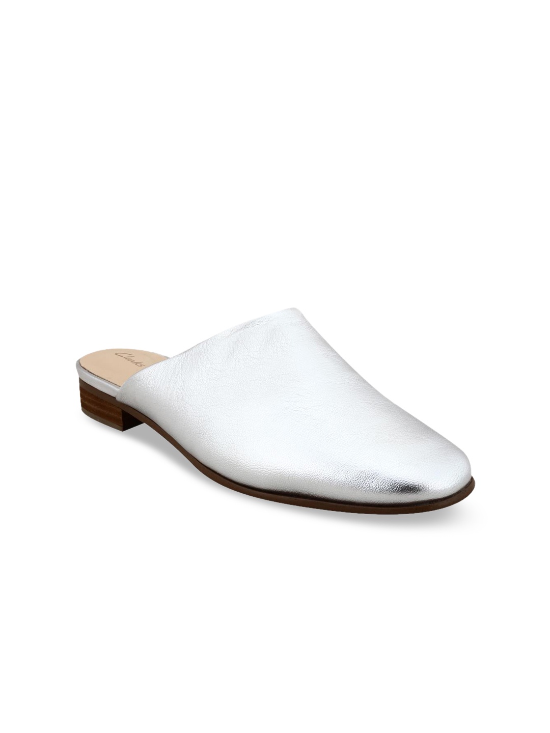 

Clarks Women Silver-Toned Solid Leather Mules