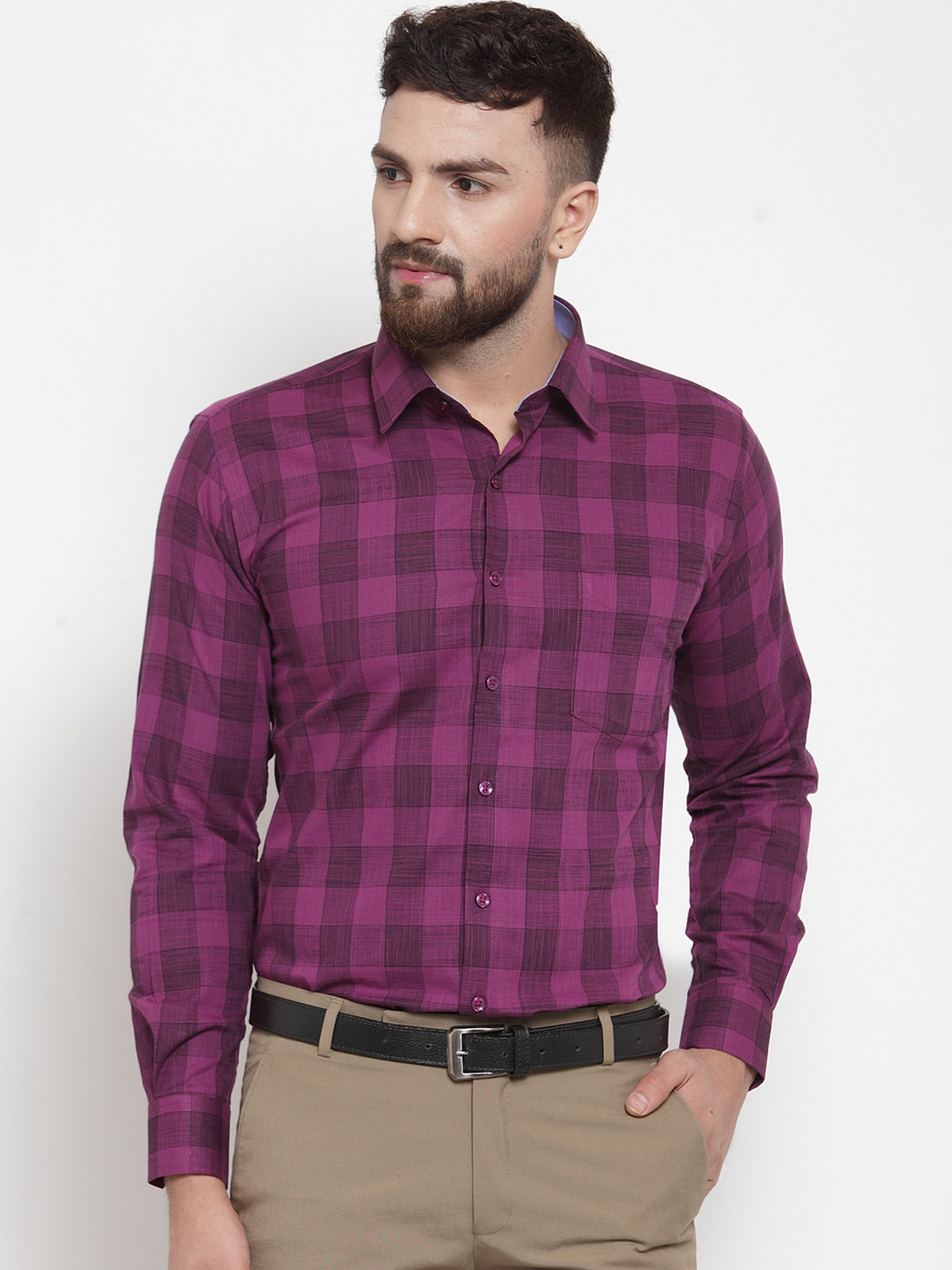 

Hancock Men Purple Slim Fit Checked Formal Shirt