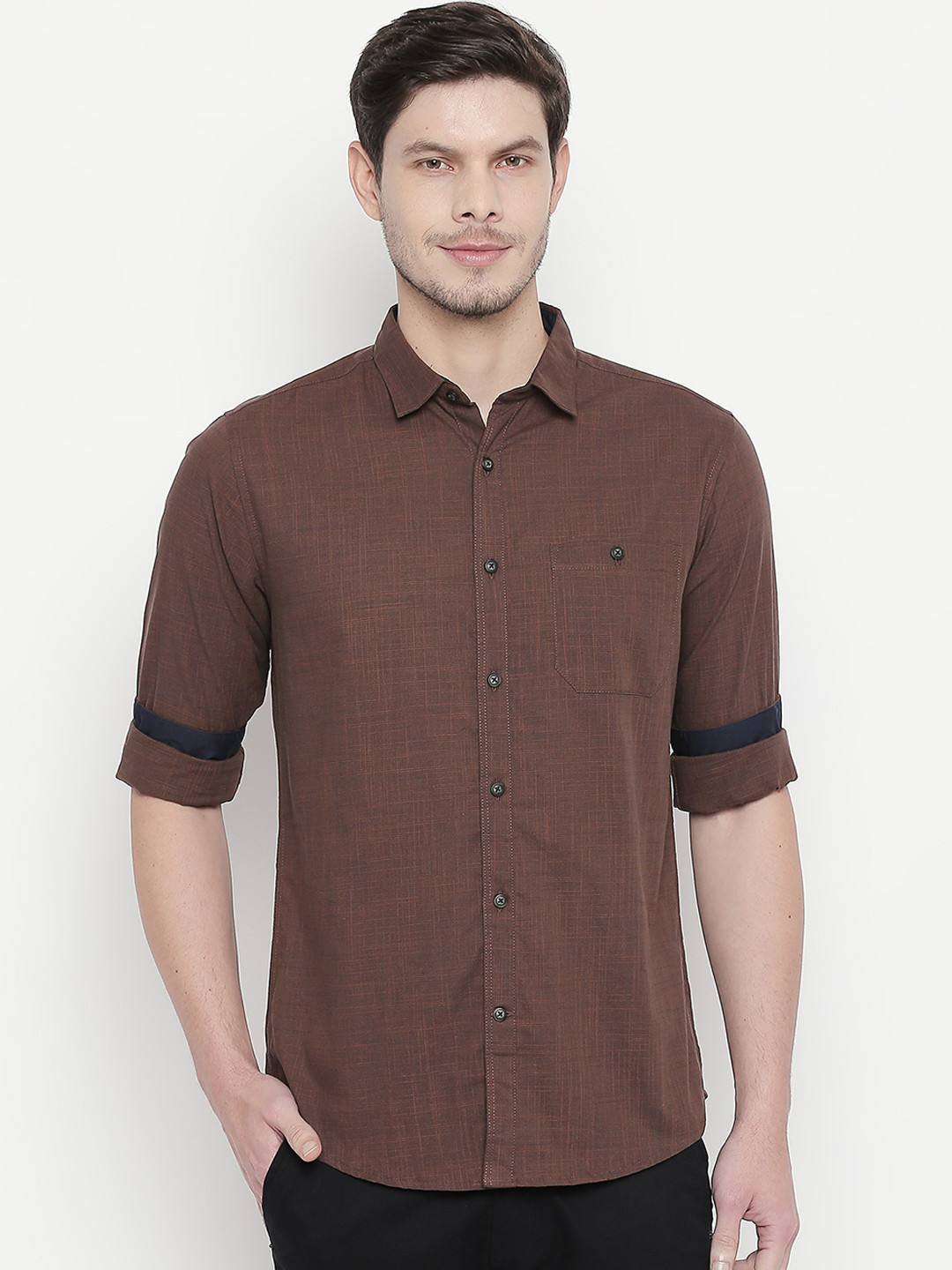 

BYFORD by Pantaloons Men Brown Slim Fit Solid Casual Shirt