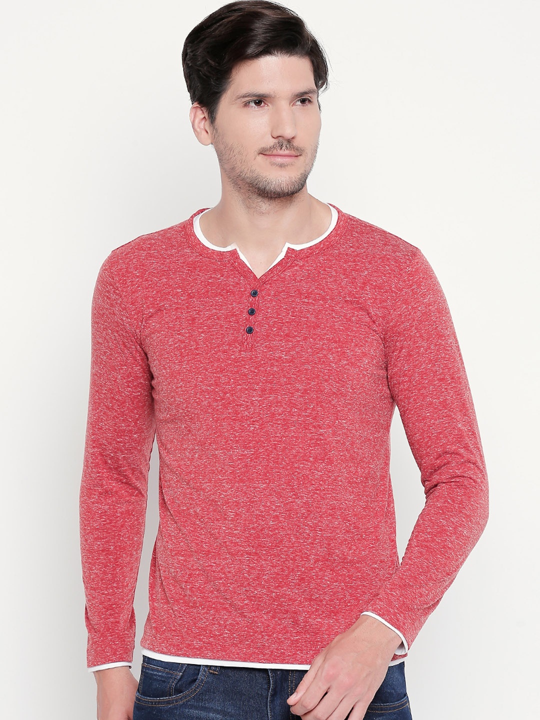 

Urban Ranger by pantaloons Men Orange Solid Henley Neck T-shirt