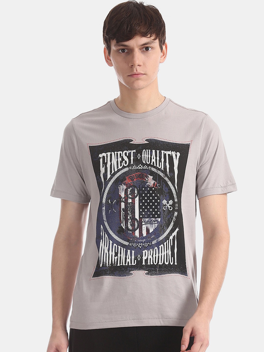 

Cherokee Men Grey Printed Round Neck Pure Cotton T-shirt