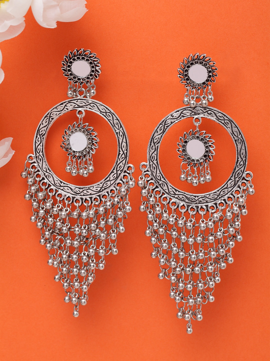 

Moedbuille Handcrafted Silver-Plated Crescent Shaped Drop Earrings