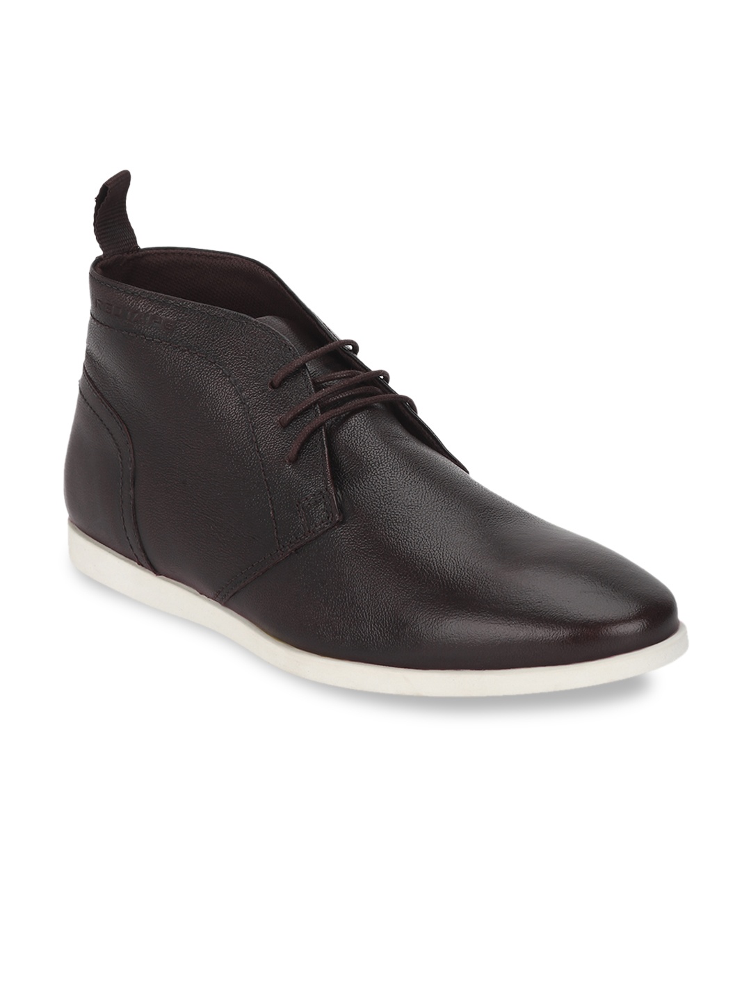 

Red Tape Men Coffee Brown Solid Leather Mid-Top Derbys