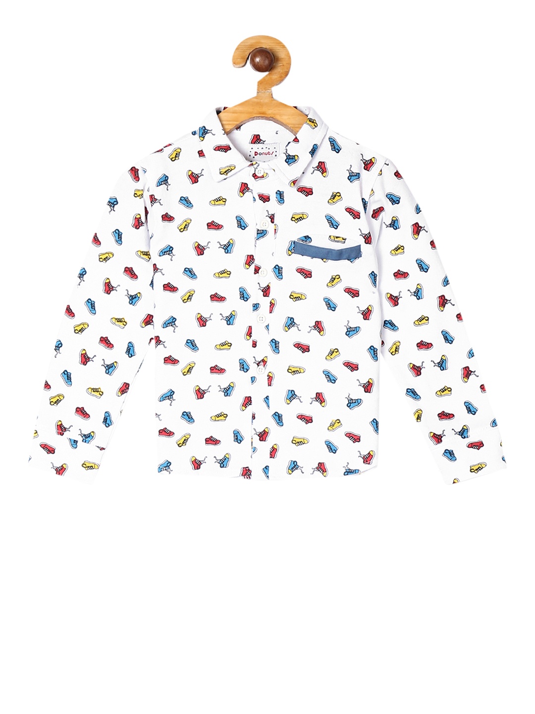 

Donuts Boys White & Red Regular Fit Printed Casual Shirt