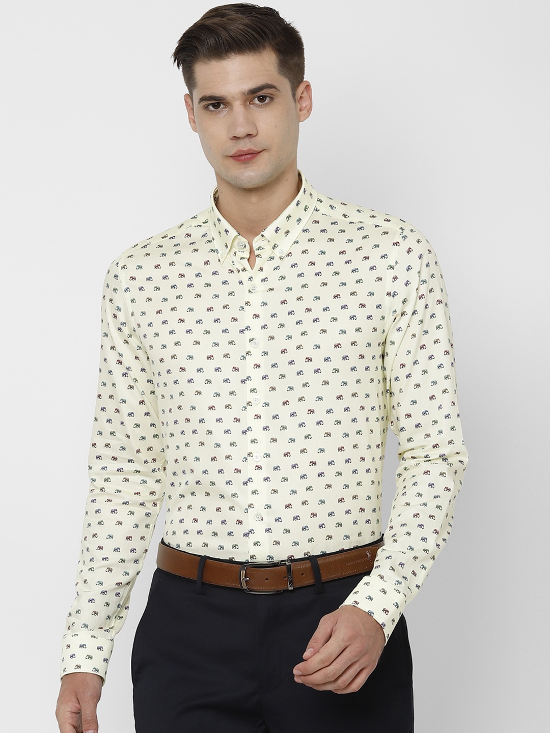 SIMON CARTER LONDON Men Yellow & Blue Regular Fit Printed Formal Shirt