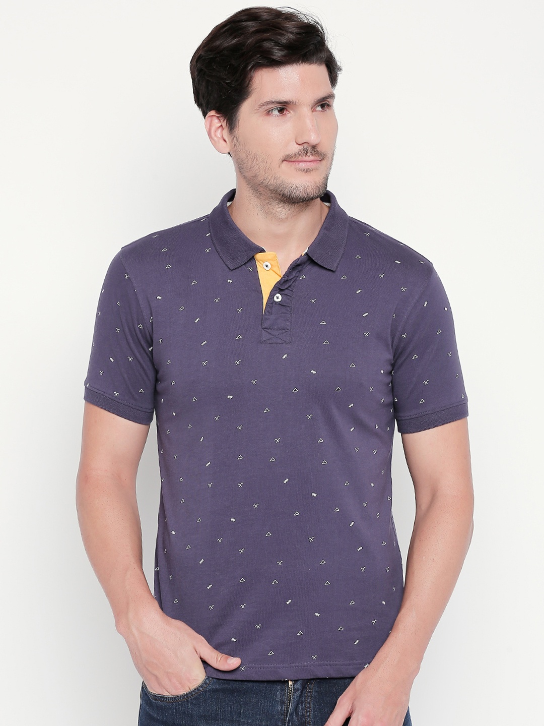 

Urban Ranger by pantaloons Men Navy Blue Printed Polo Collar Pure Cotton T-shirt