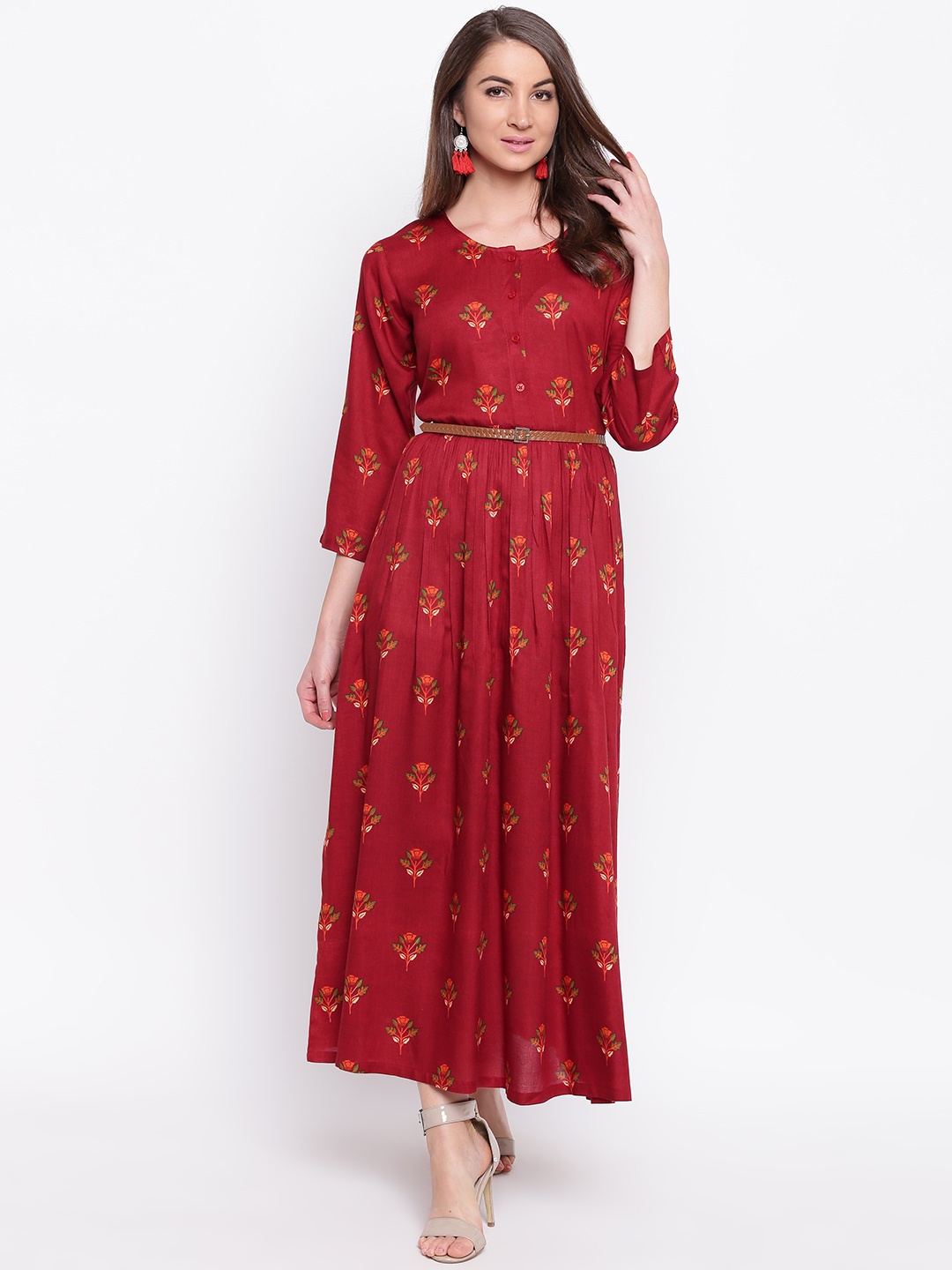 

Mayra Women Red Floral Print Maxi Dress