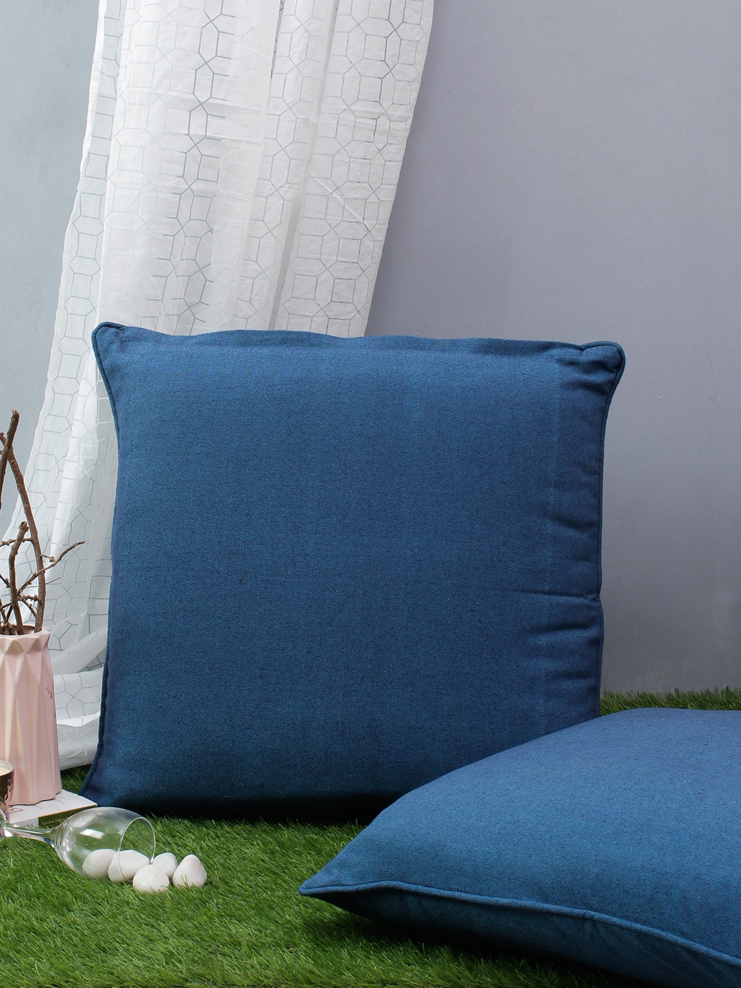 

Soumya Blue Set of 2 Solid Square Cushion Covers