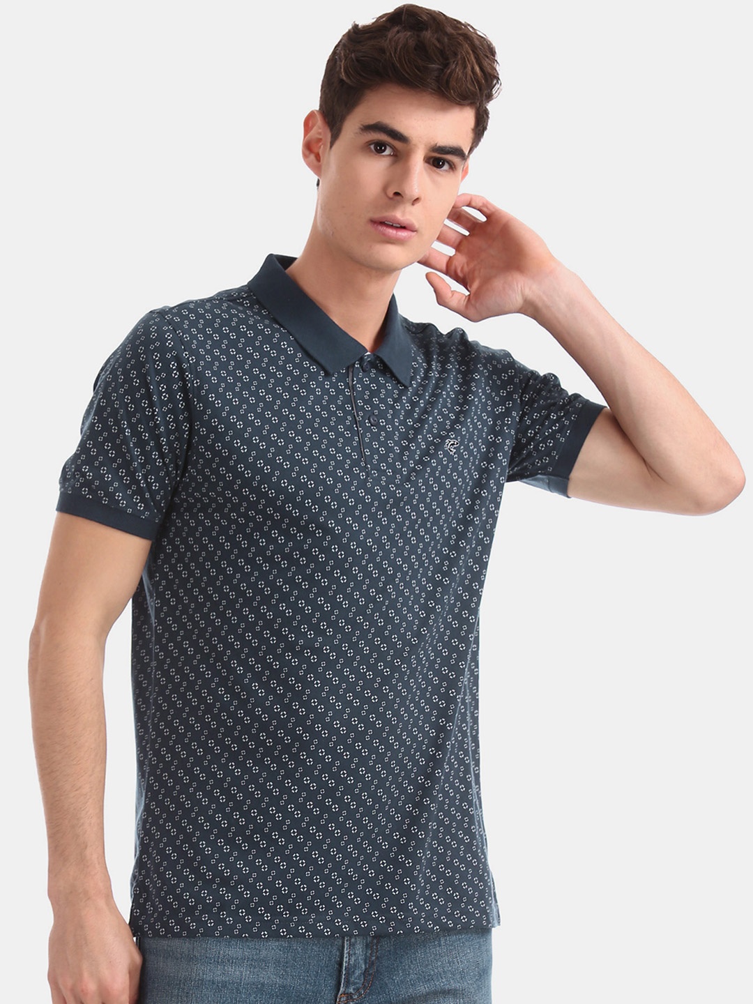 

Ruggers Men Blue Printed Polo Collar T-shirt