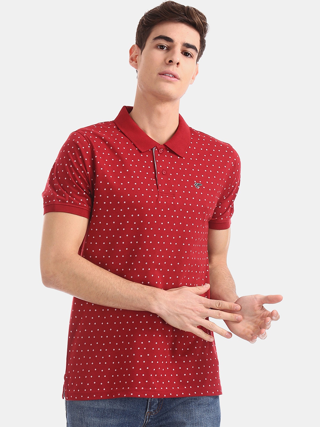 

Ruggers Men Red Printed Polo Collar T-shirt