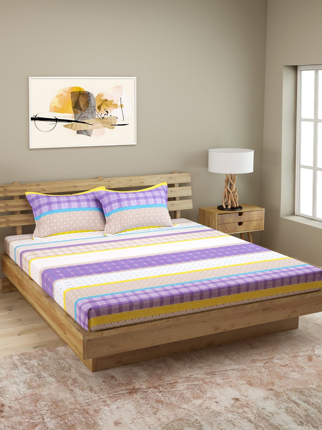 

ROMEE Multicoloured Geometric 144 TC Cotton 1 Queen Bedsheet with 2 Pillow Covers, Multi