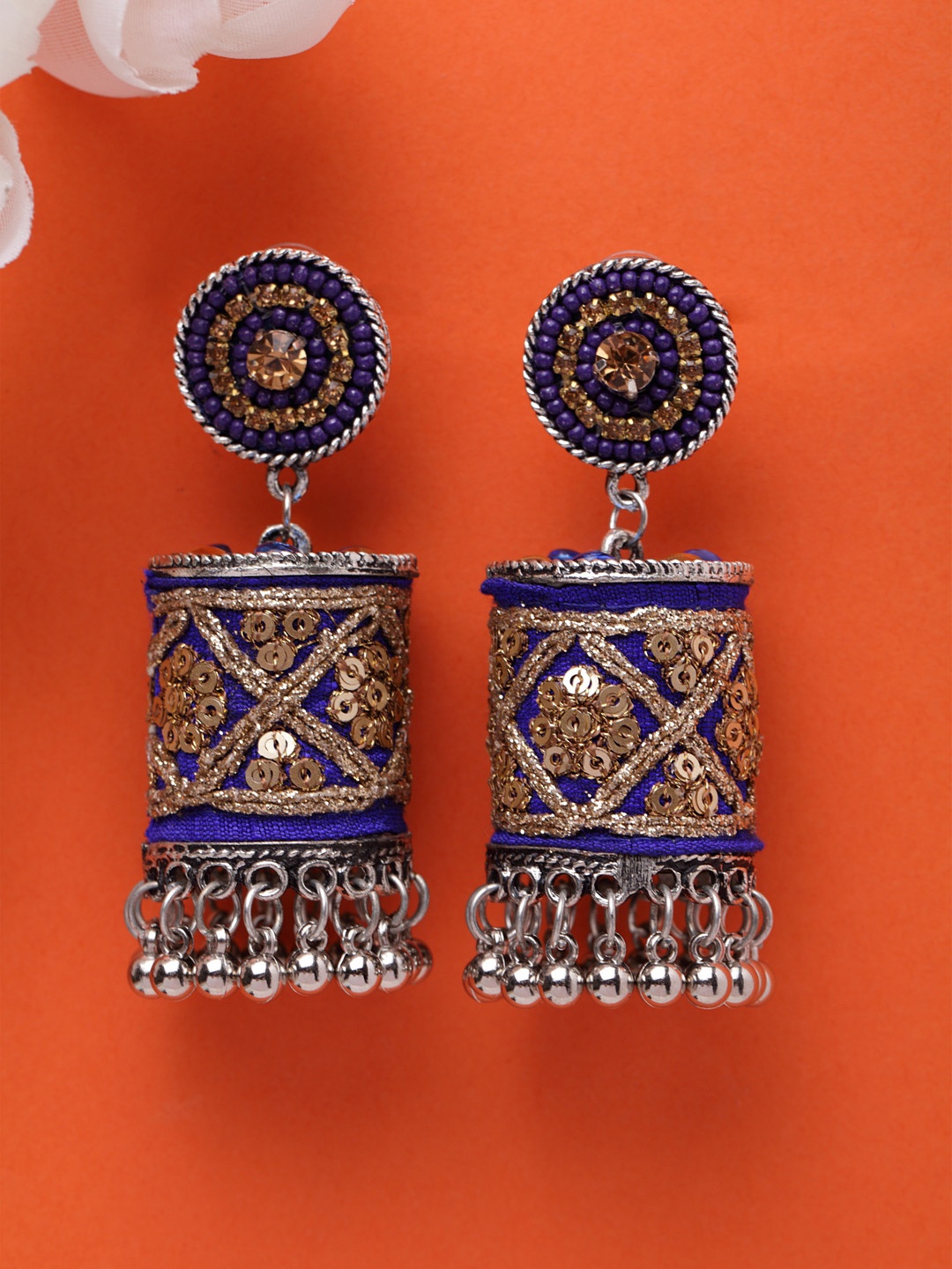 

Moedbuille Silver-Plated & Handcrafted Dome Shaped Jhumkas, Blue